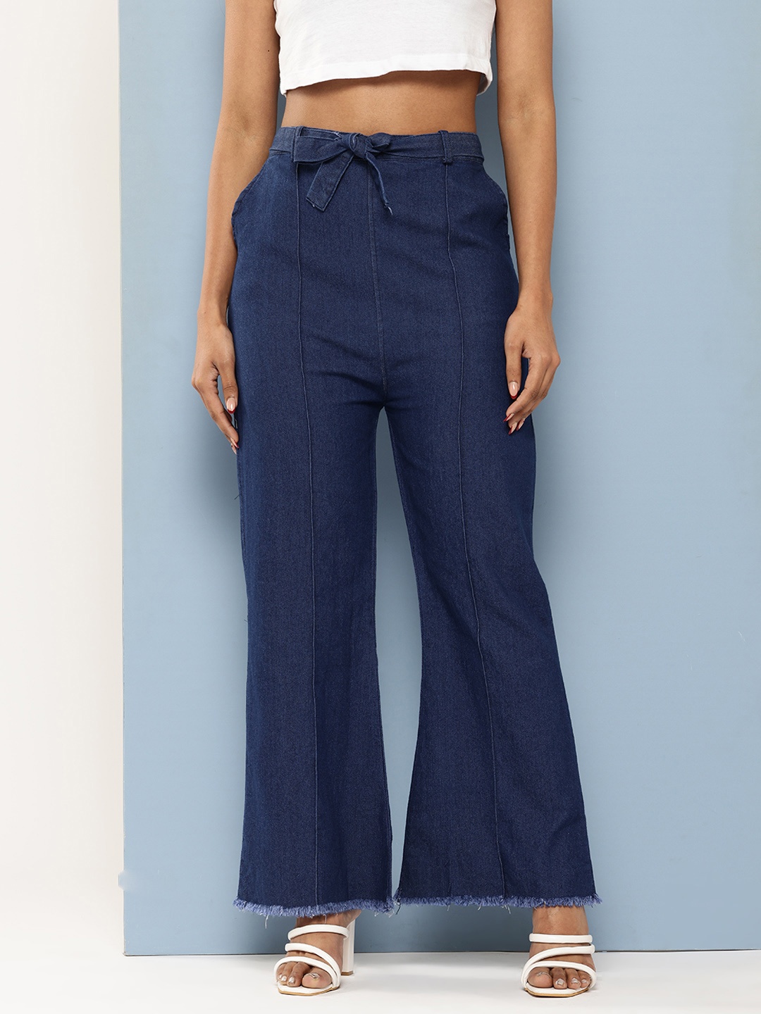 

Aarika Women Frayed Flared Jeans, Navy blue