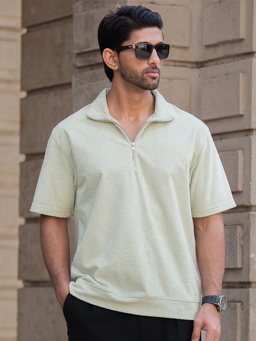 

Powerlook Men Polo Collar Drop-Shoulder Sleeves T-shirt, Green