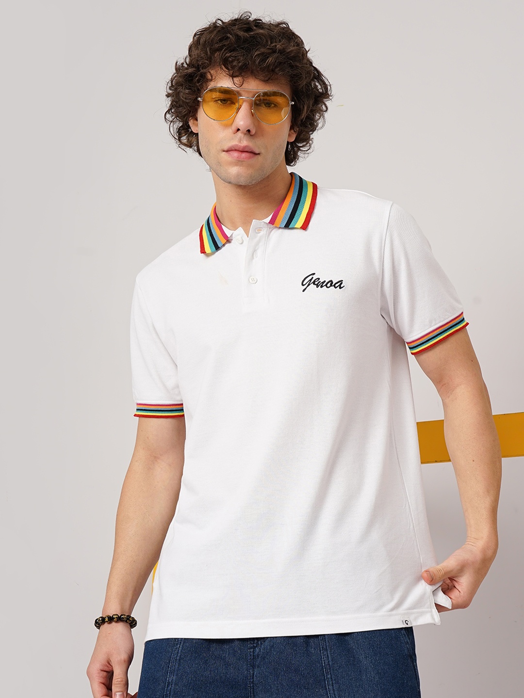 

Genoa Men Solid Polo Collar Cotton T-shirt, Off white