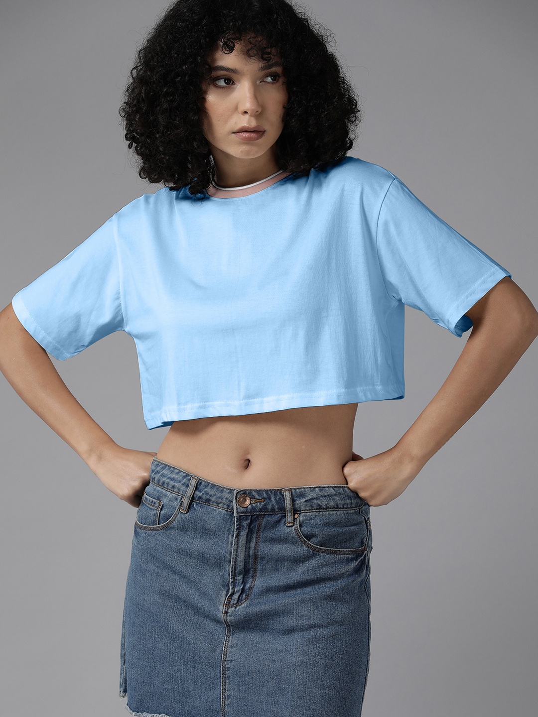 

CORSICA Women Drop-Shoulder Sleeves Boxy T-shirt, Blue