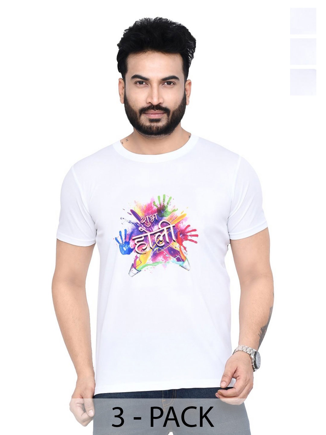 

RAPL Men 3 Printed Applique T-shirt, White