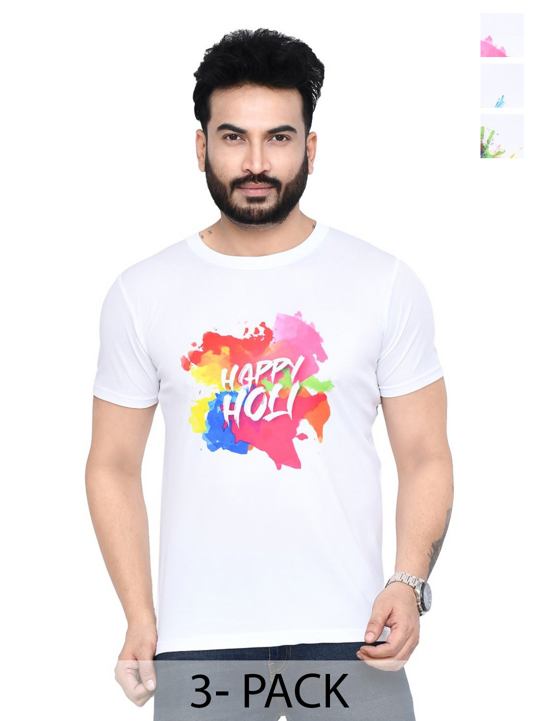 

RAPL Men 3 Printed Applique T-shirt, White