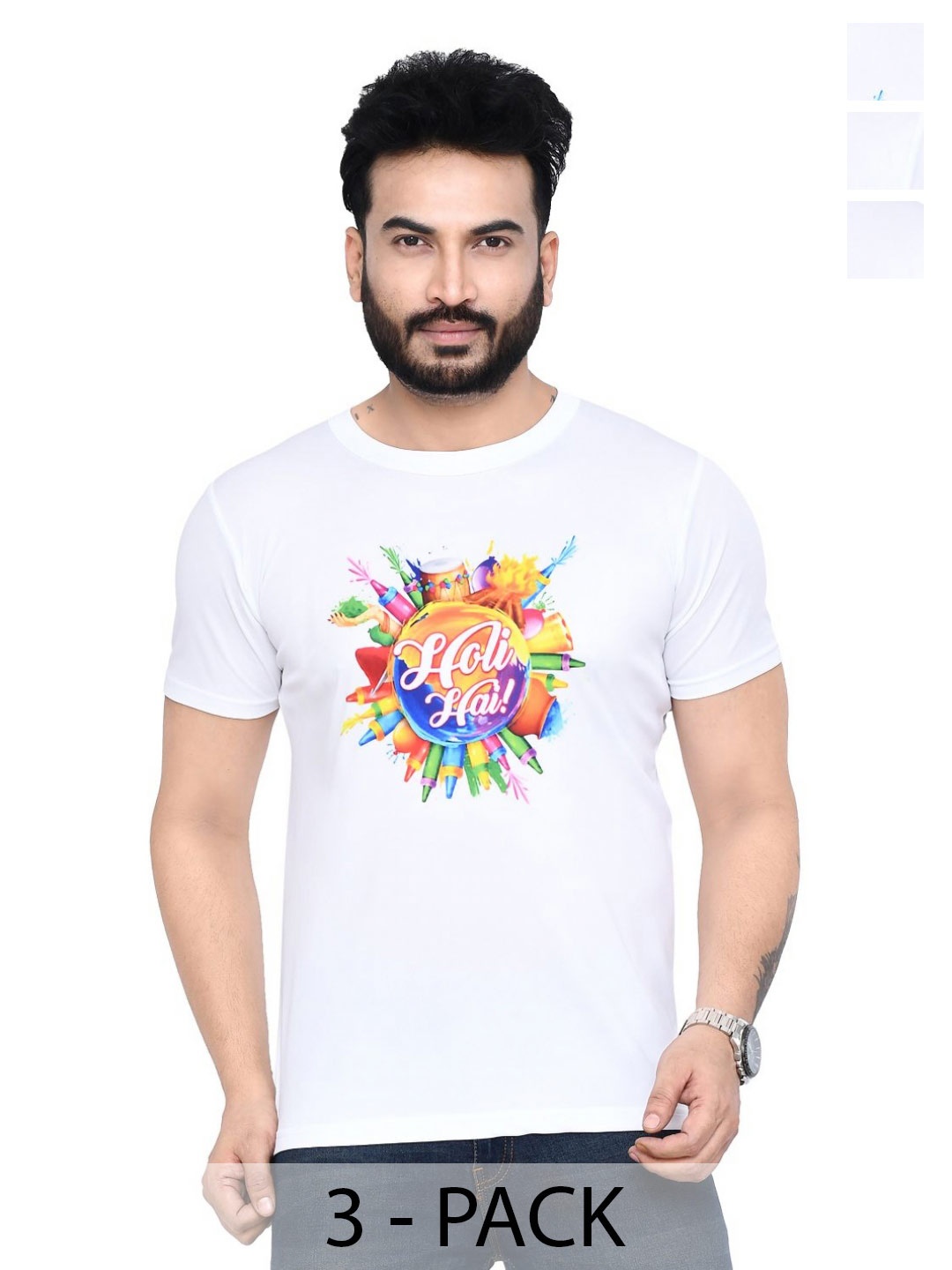 

RAPL Men 3 Printed Applique T-shirt, White