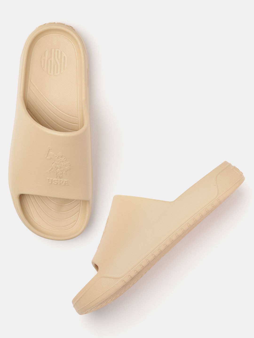 

U.S. Polo Assn. Men Self Design Sliders, Beige