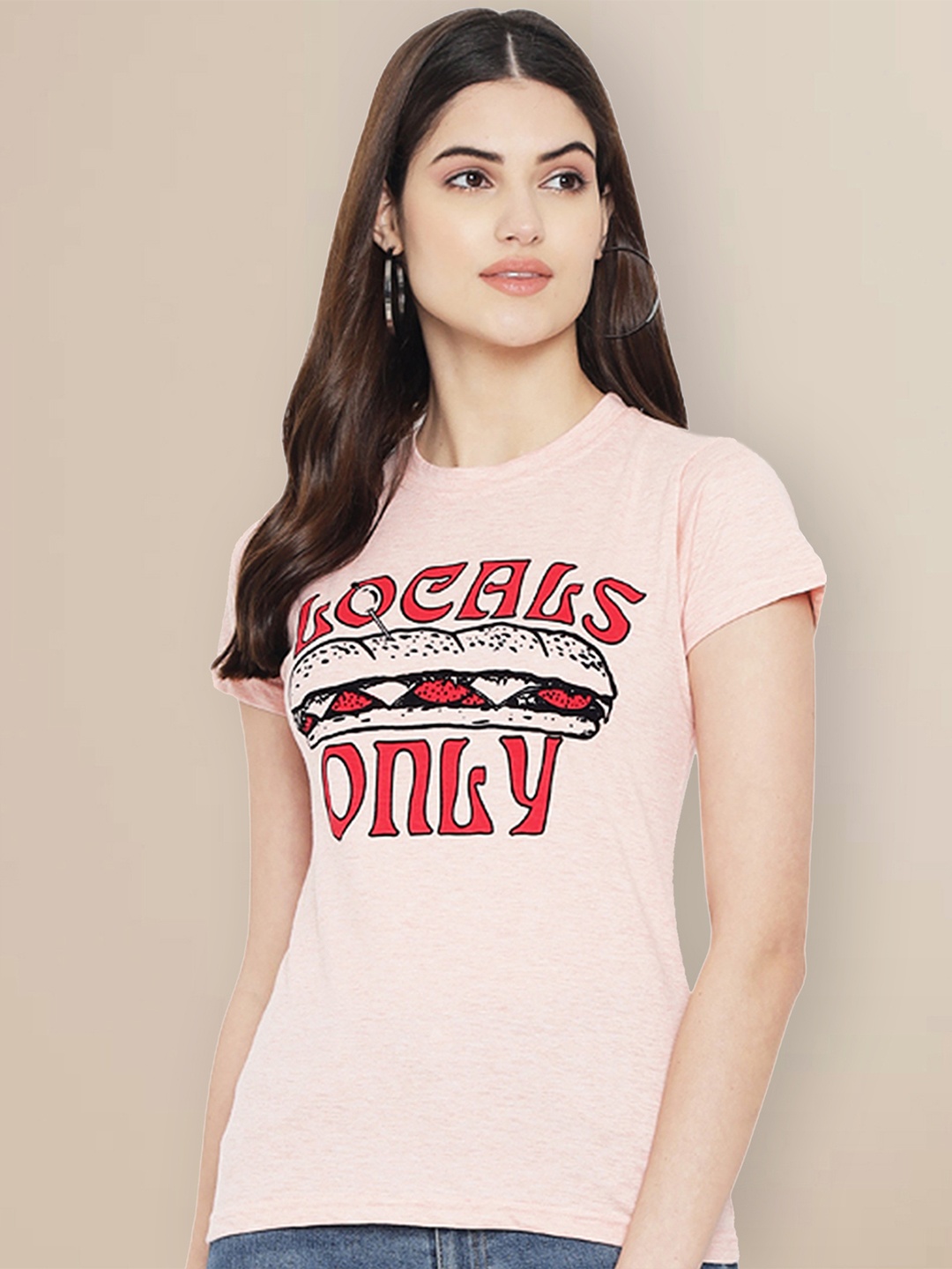 Metronaut Women Typography Printed T-shirt, Beige