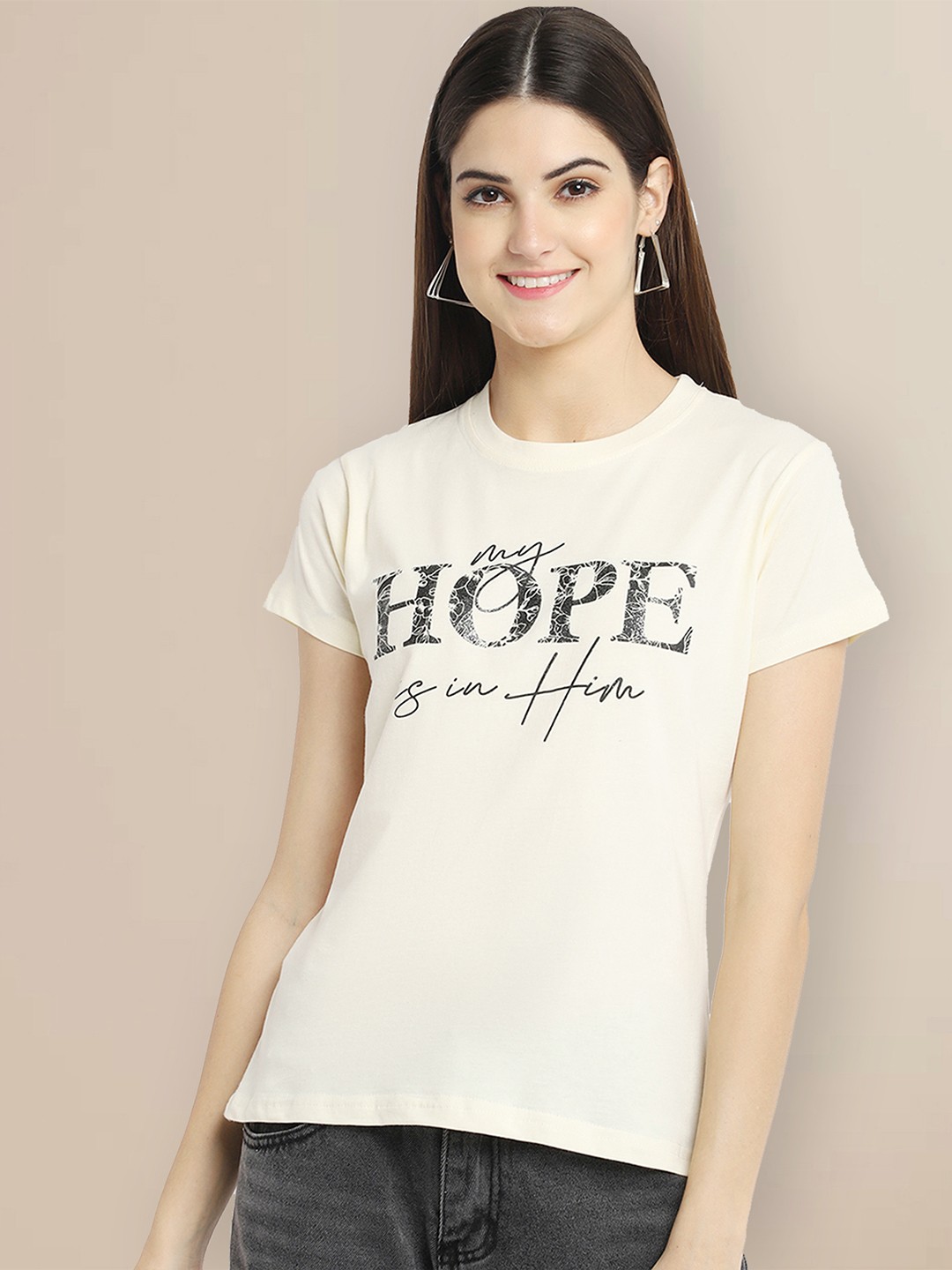 

Metronaut Women Typography Printed T-shirt, Cream
