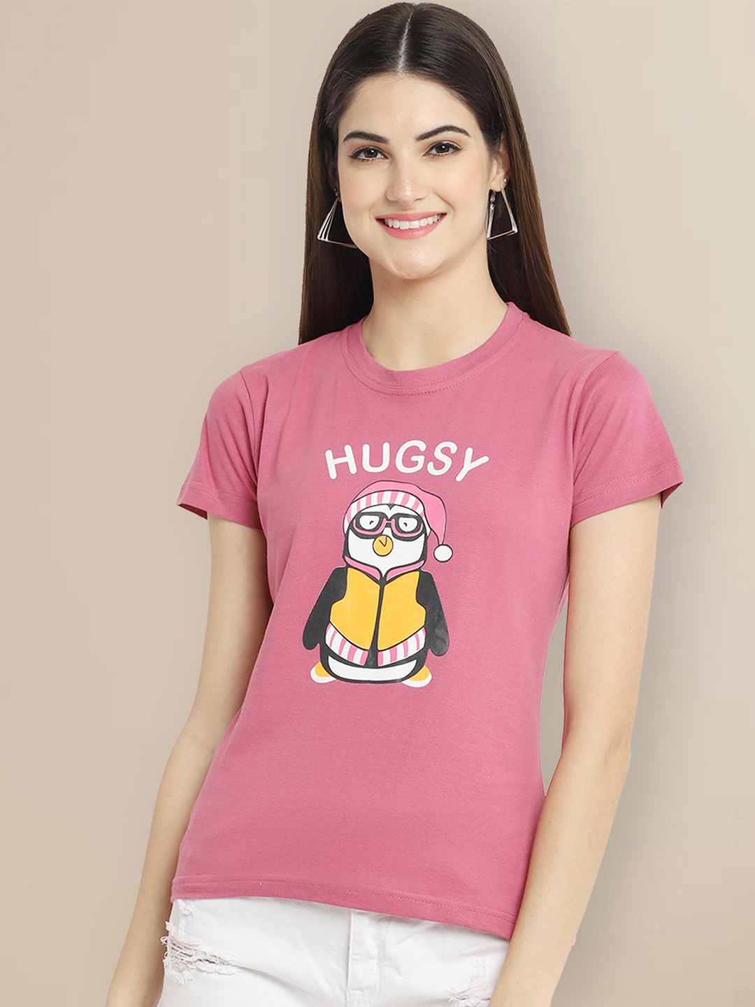 Metronaut Women Typography Printed T-shirt, Pink