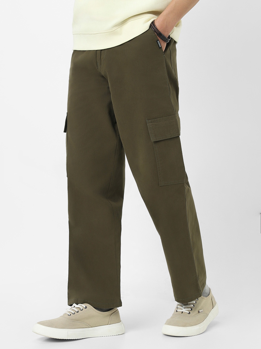 

Urbano Fashion Men Loose Baggy Fit Solid Cargo Chino Pant with 6 Pockets Non-Stretchable, Olive