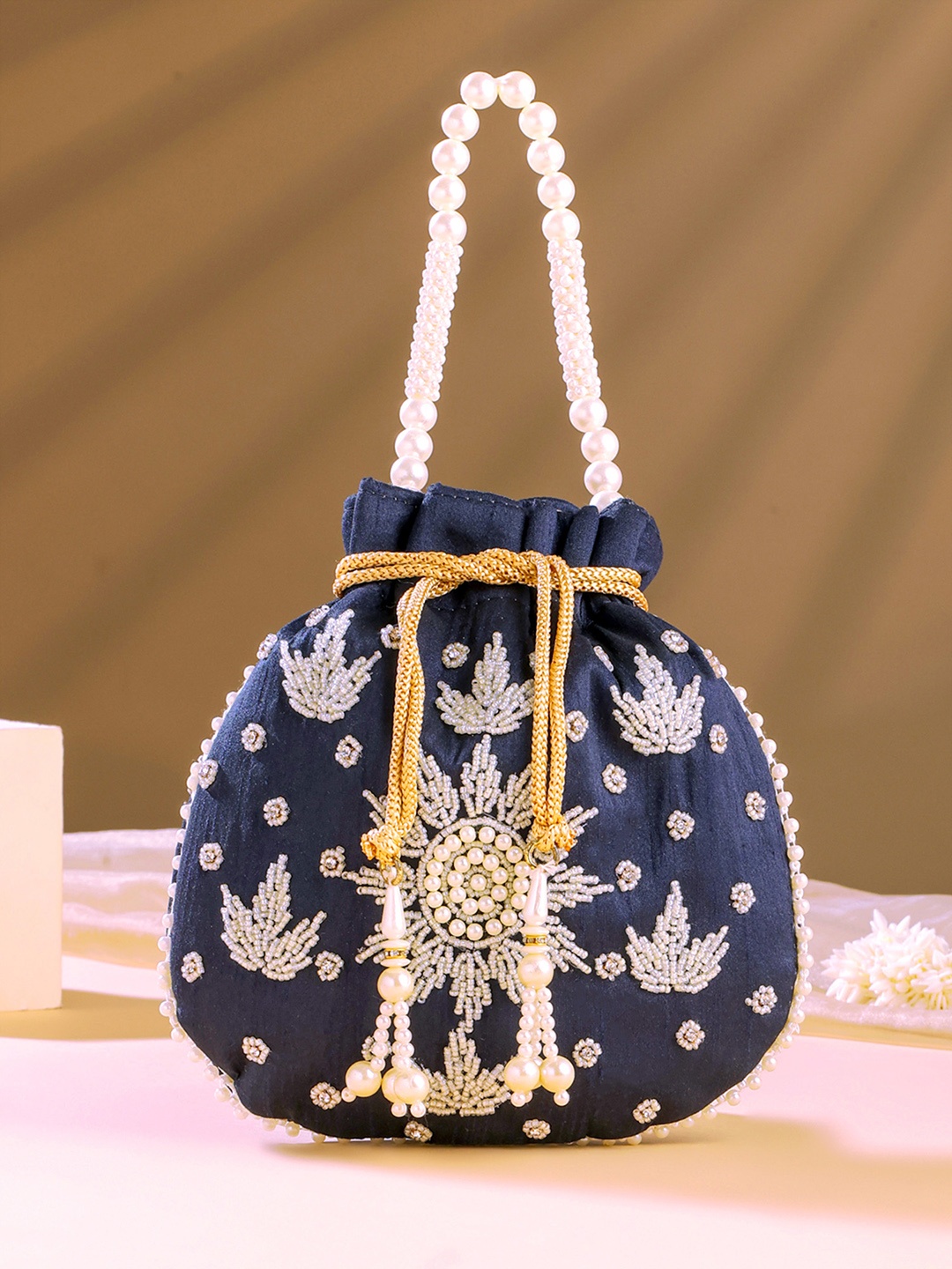 

Yellow Chimes Embellished Potli Clutch, Blue
