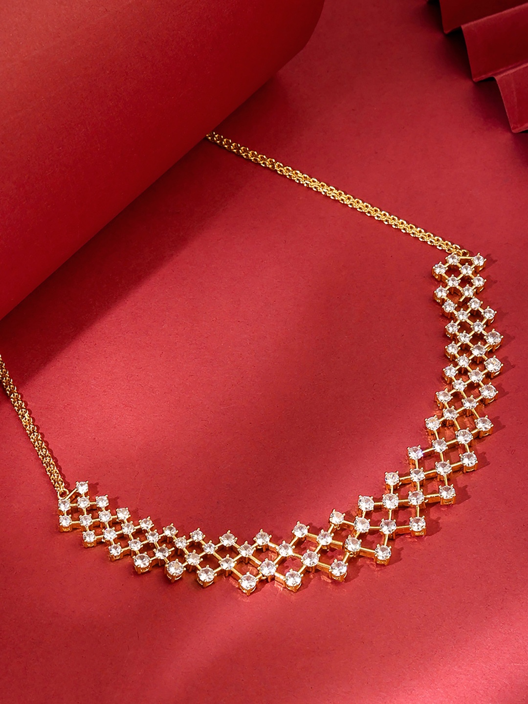 

Yellow Chimes Gold-Plated Artificial Stones Studded Necklace