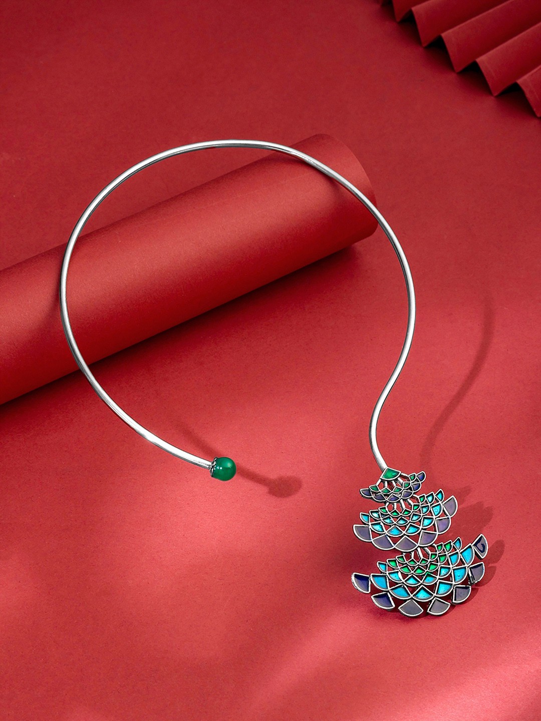 

Yellow Chimes Rhodium-Plated Artificial Stones Studded Peacock Style Necklace, Silver