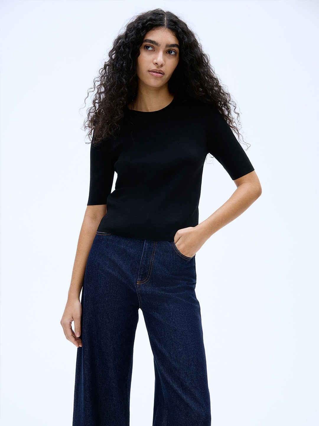 

H&M Fine-Knit T-shirt, Black