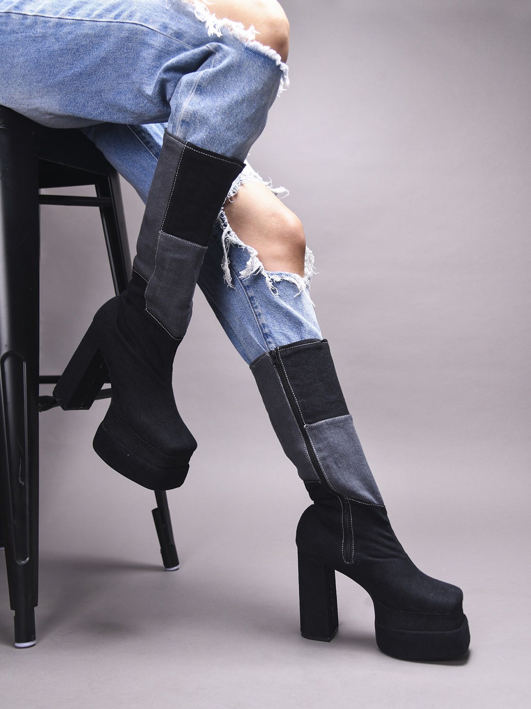 

TRYME Women Full Length Block Heel Boots, Black