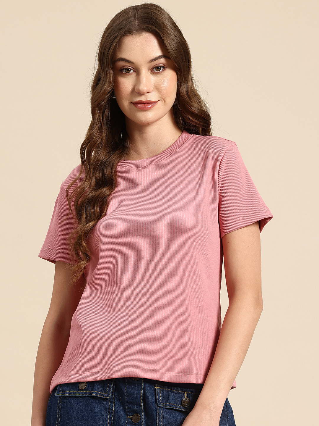 

Hang and wear Ribbed Pure Cotton Top, Pink