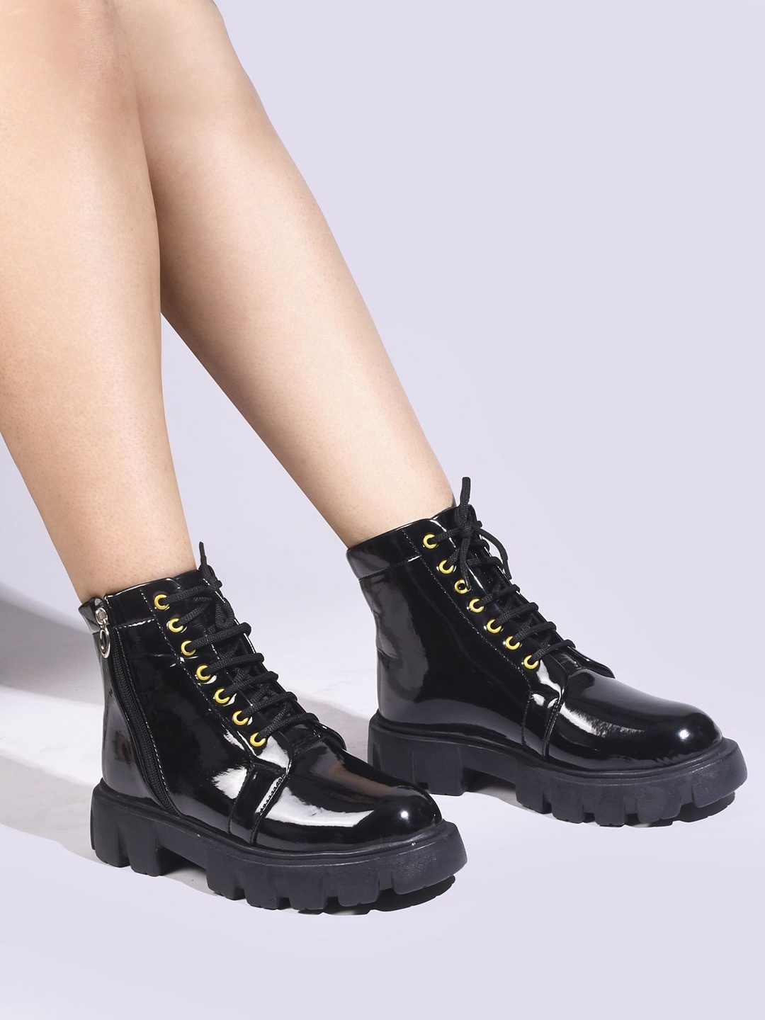 

TRYME Women Knee Length Block Heel Boots, Black