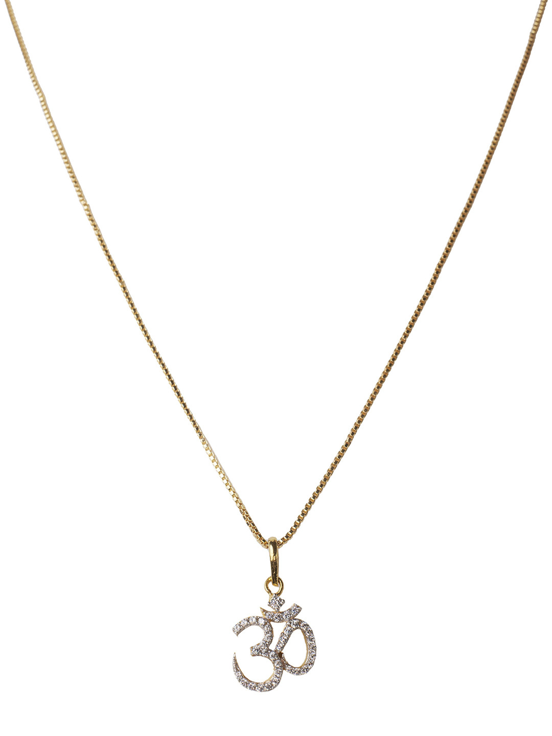 

Sica Jewellery Gold-Plated Stainless Steel Cubic Zirconia Studded Om Pendant With Chain