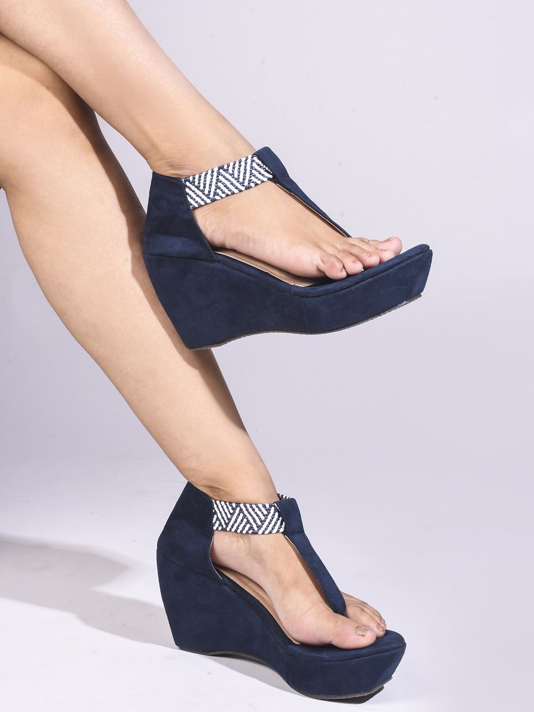

TRYME Suede Party Wedge Sandals, Navy blue
