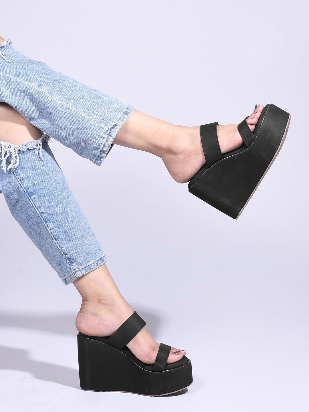 

TRYME Party Wedge Sandals, Black