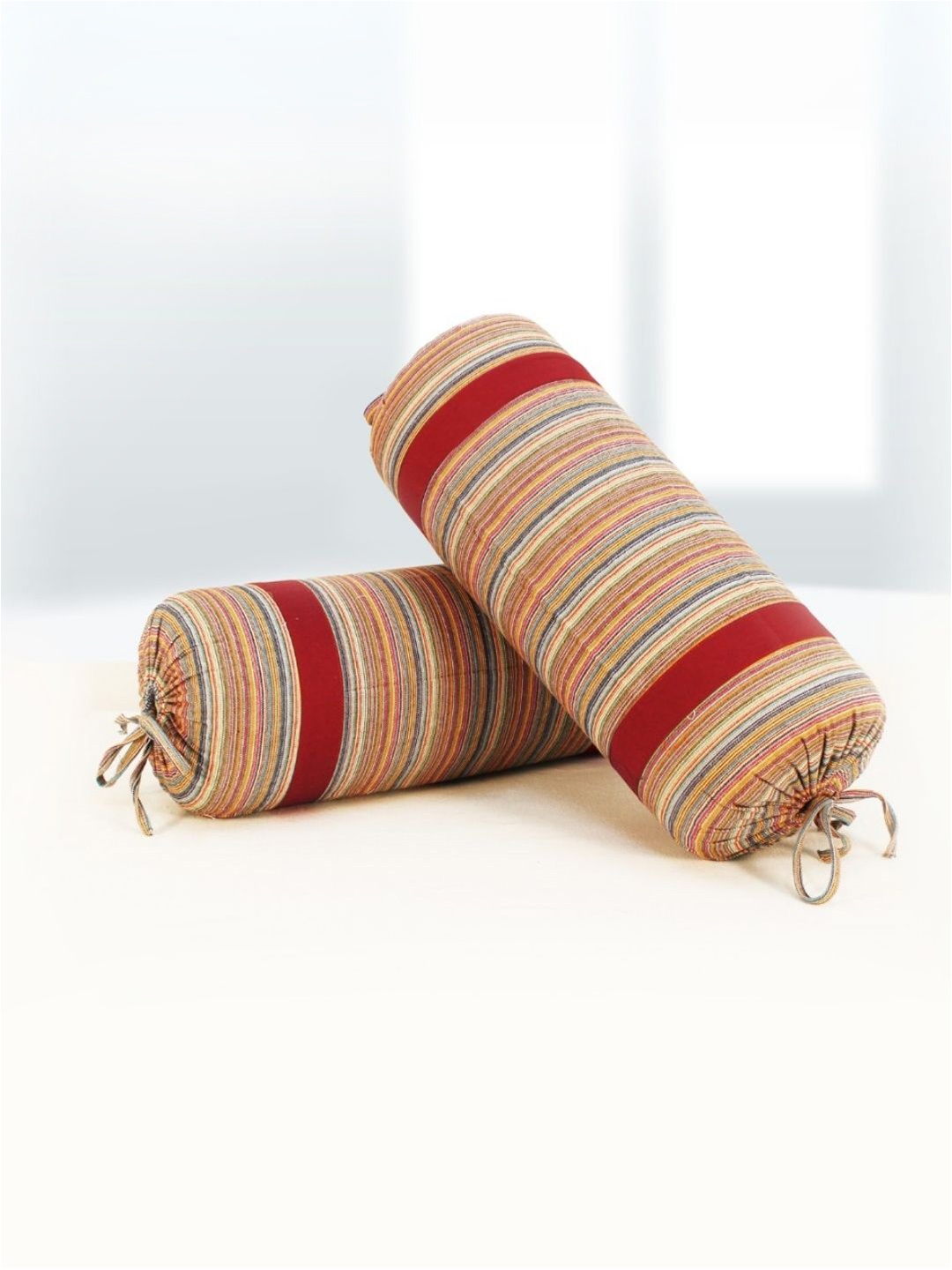 

Aurave Maroon 2 Pieces Striped Cotton Breathable Bolster Covers