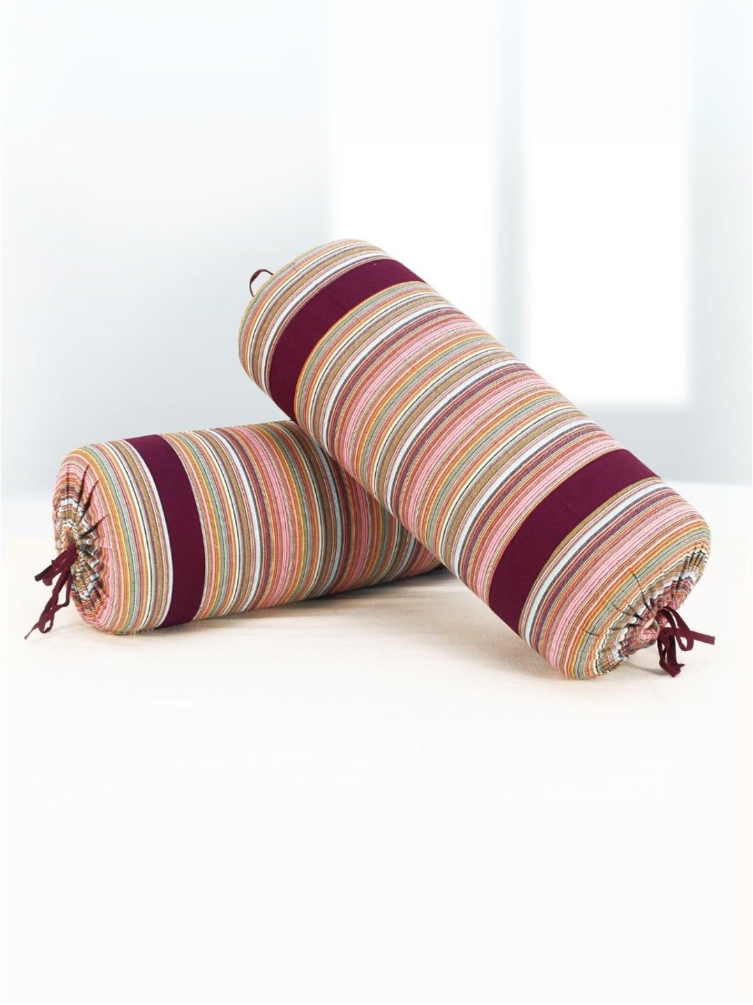 

Aurave Burgundy 2 Pieces Striped Cotton Breathable Bolster Covers
