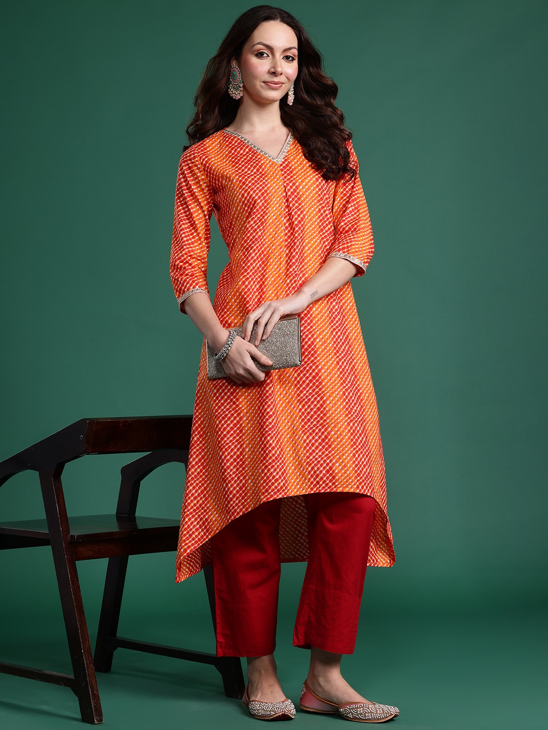 

Indo Era Women Leheriya Printed Pure Cotton Kurta, Orange