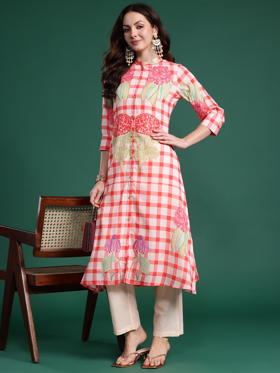 

Indo Era Floral Printed Regular Pure Cotton Kurta with Trousers, Multi