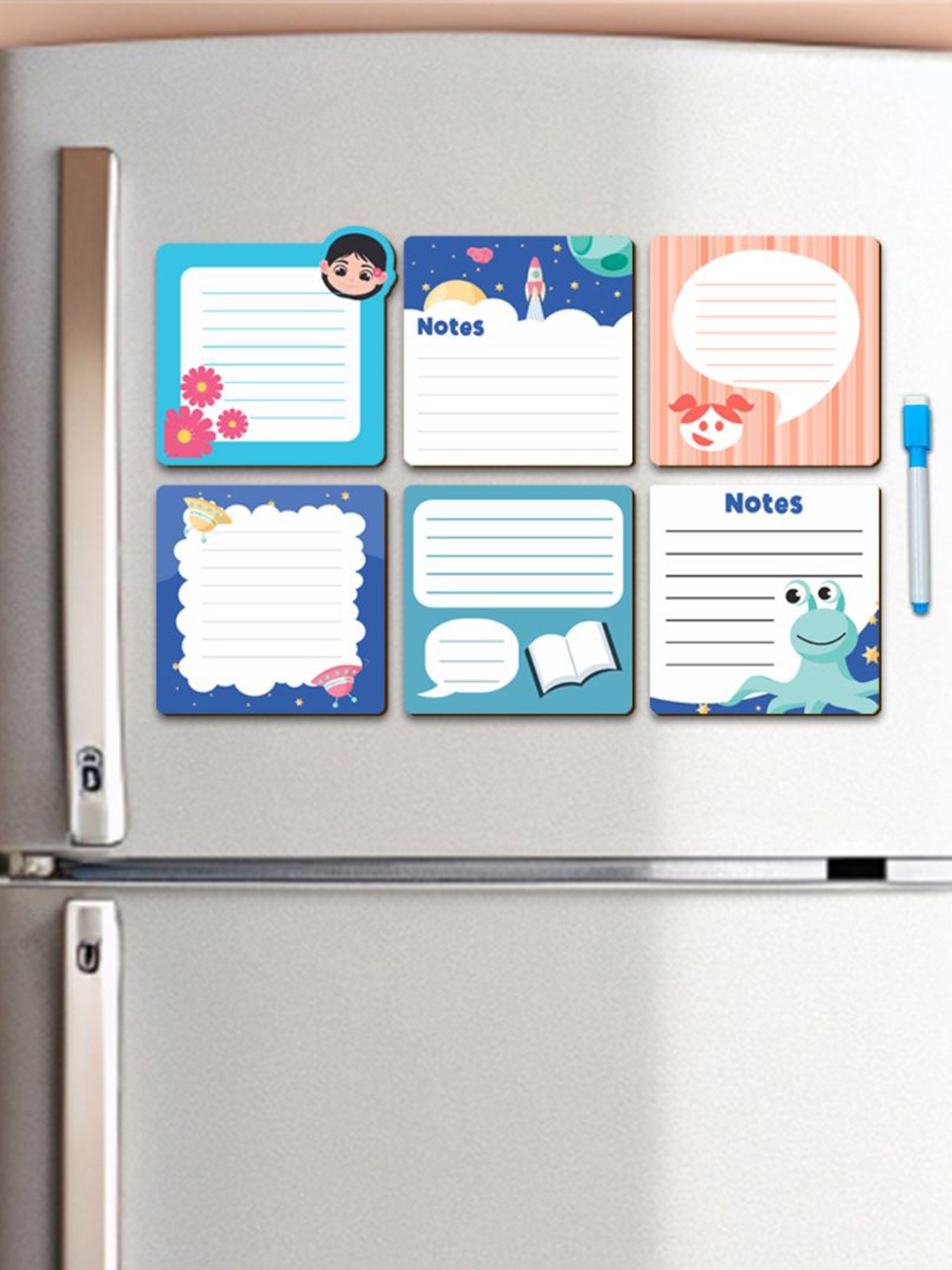 

CVANU 6 Pieces Blue & Orange Printed Wooden Magnetic Sticker