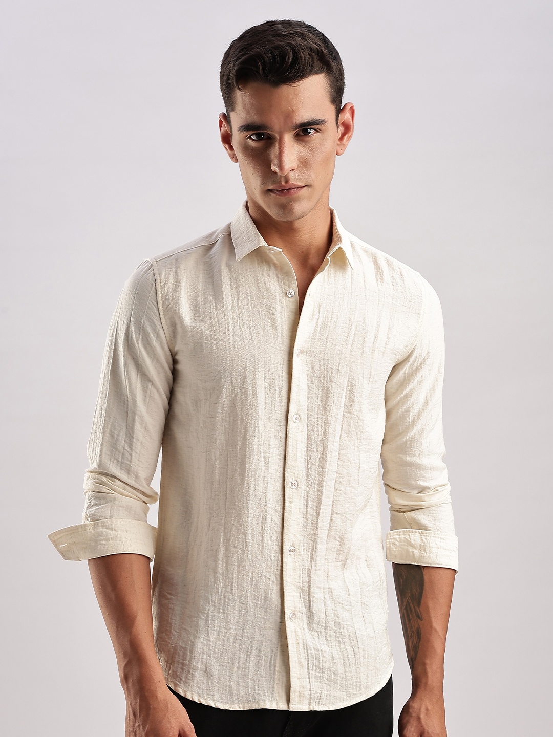 

THE BEETEL HOUSE Men Lucas Look Linen Regular Slim Fit Casual Shirt, White