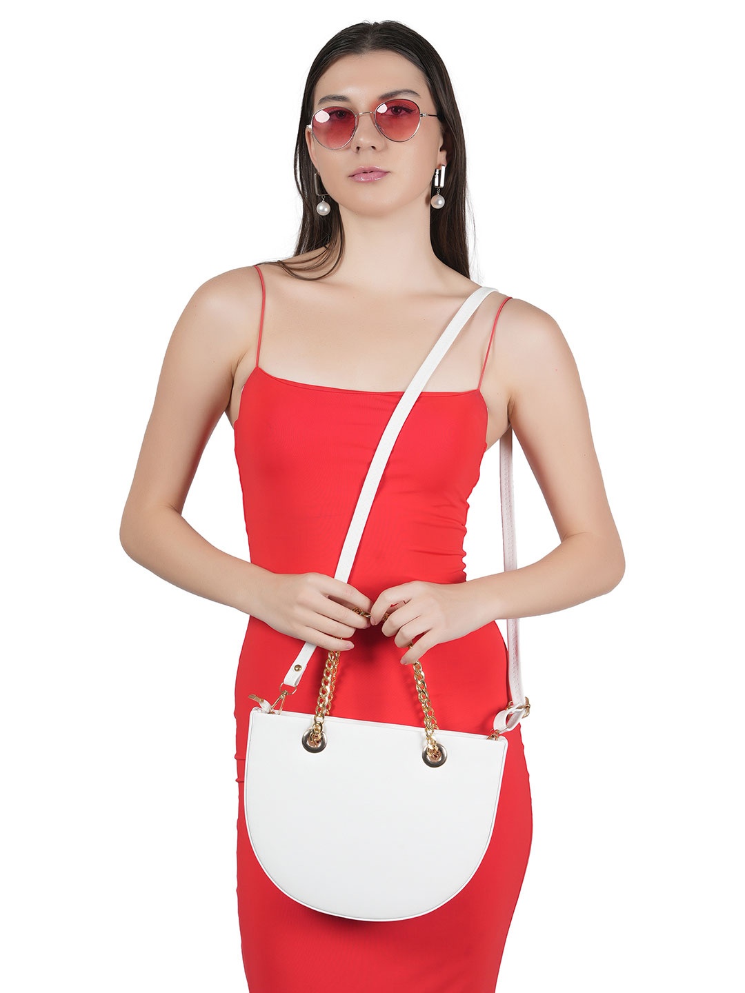 

Flingo Leather Structured Handheld Bag, White