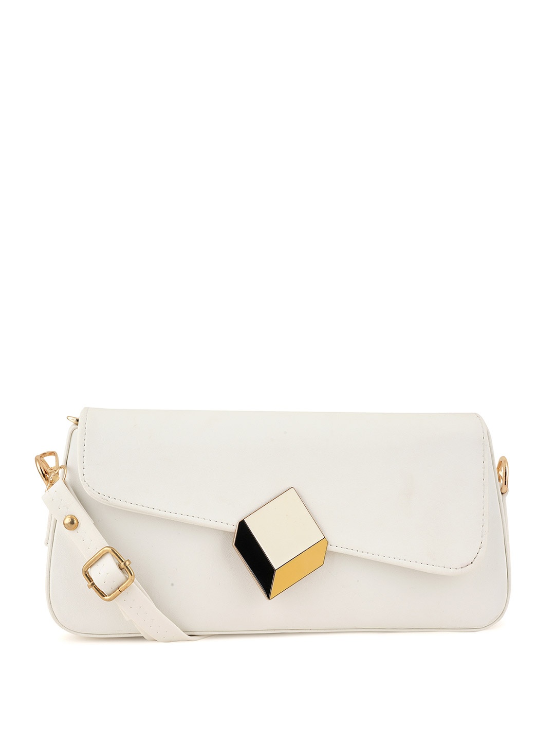 

Flingo Leather Structured Handheld Bag, White