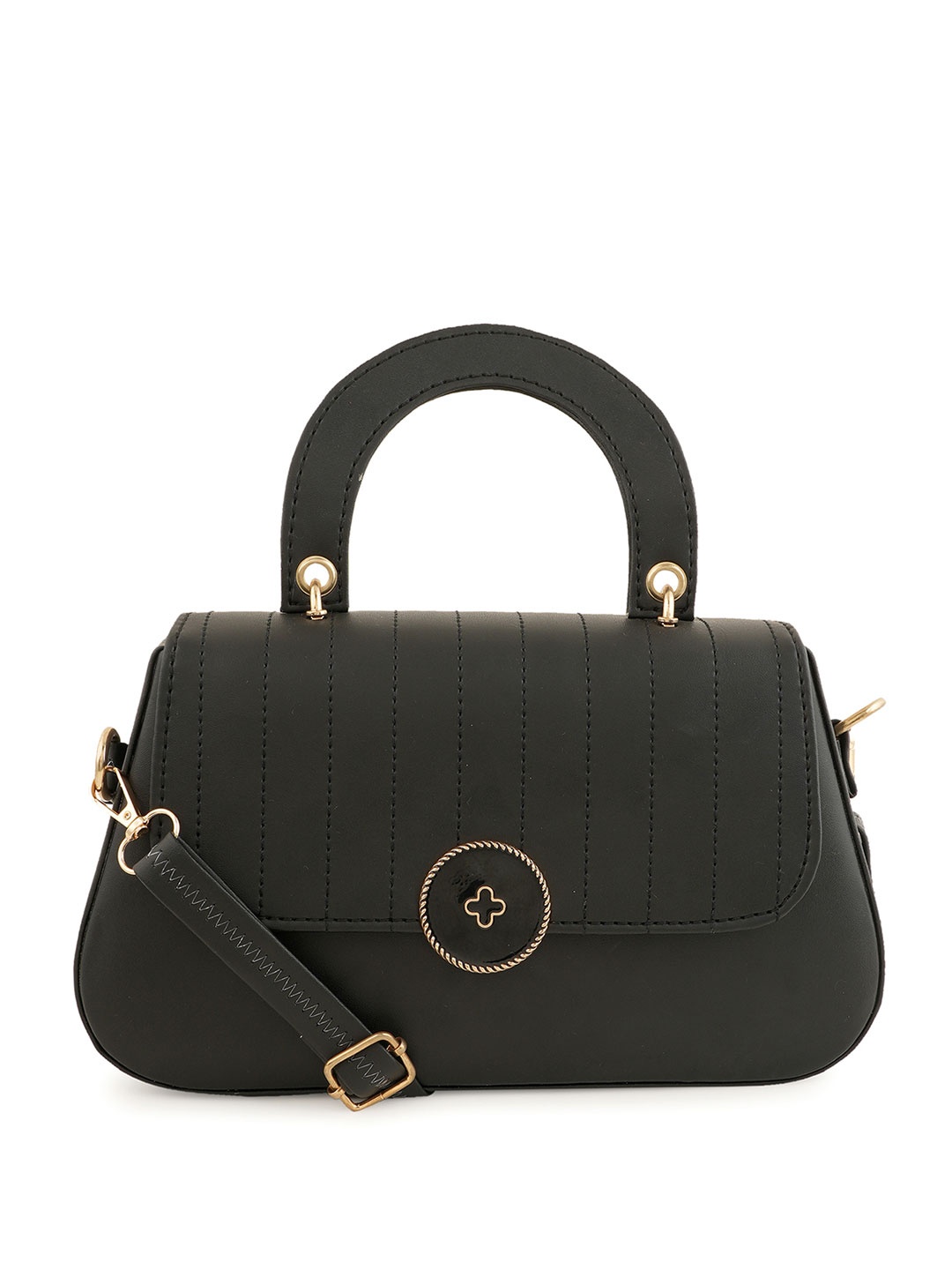 

Flingo Leather Structured Handheld Bag, Black
