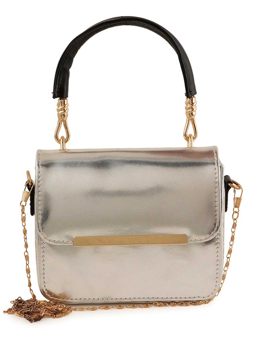 

Flingo Leather Structured Handheld Bag, Silver