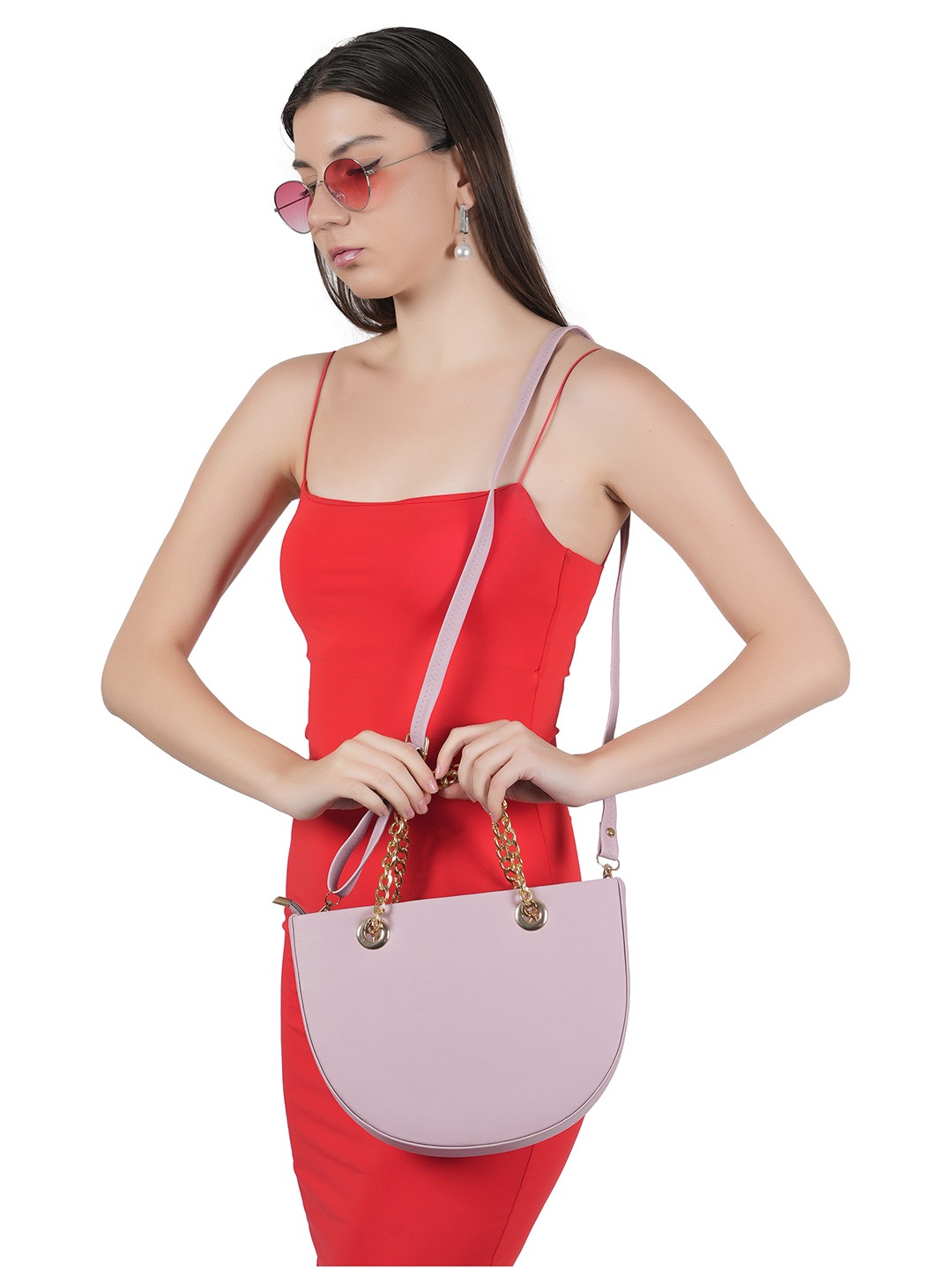 

Flingo Leather Structured Handheld Bag, Pink