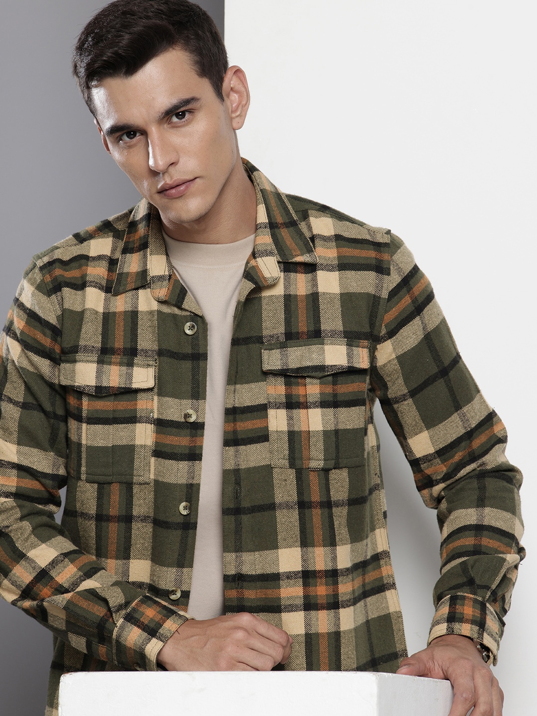 

The Indian Garage Co Pure Cotton Checked Casual Shirt, Green