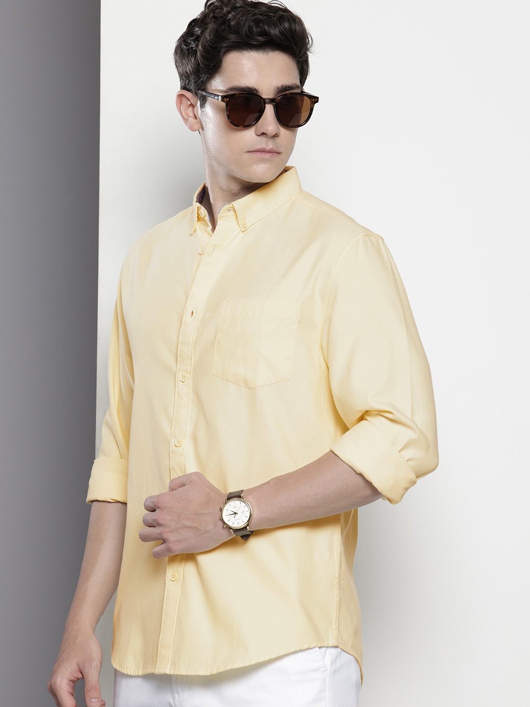 

The Indian Garage Co Slim Fit Opaque Casual Shirt, Yellow