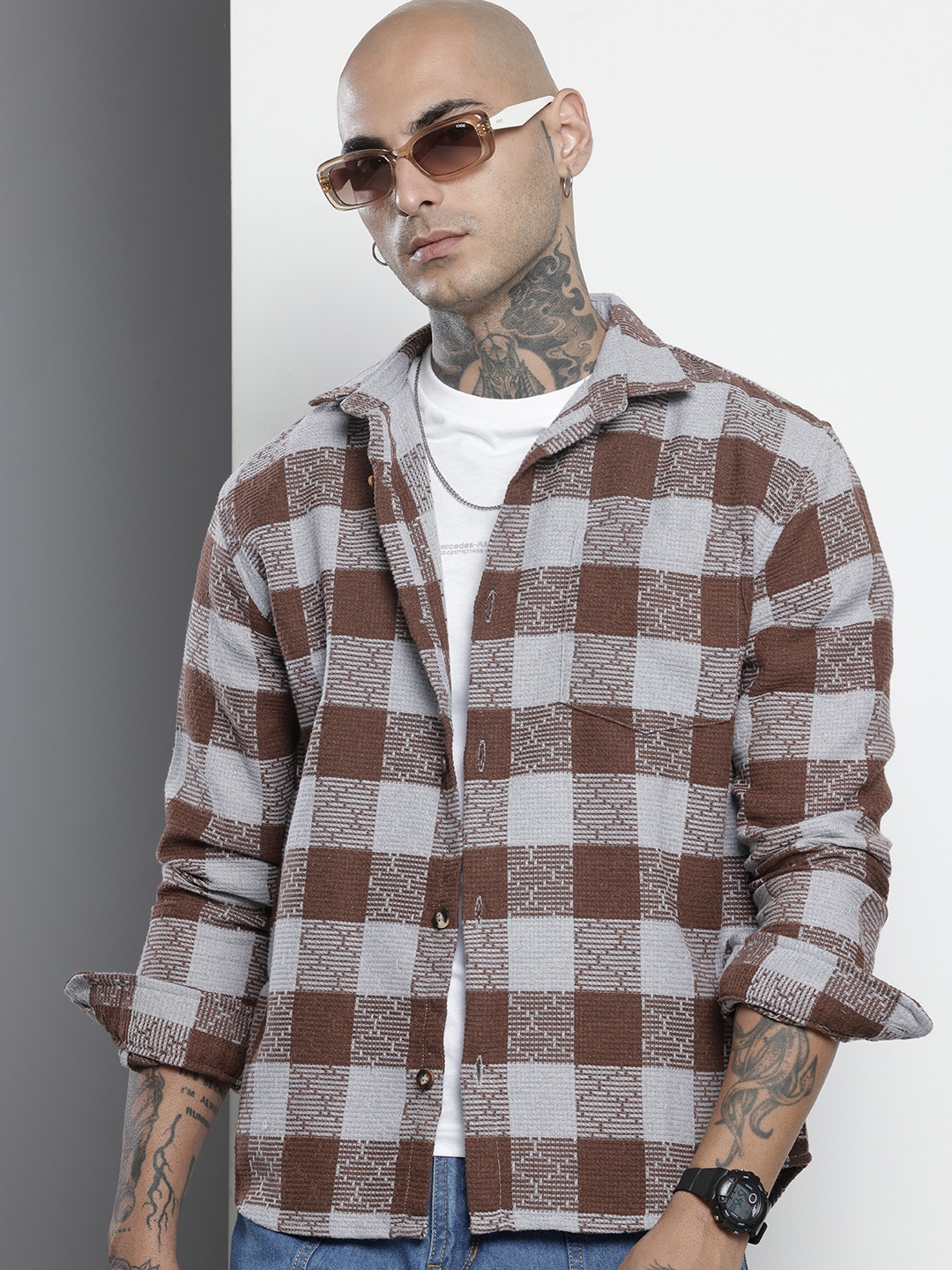 

The Indian Garage Co Checked Pure Cotton Casual Shirt, Brown