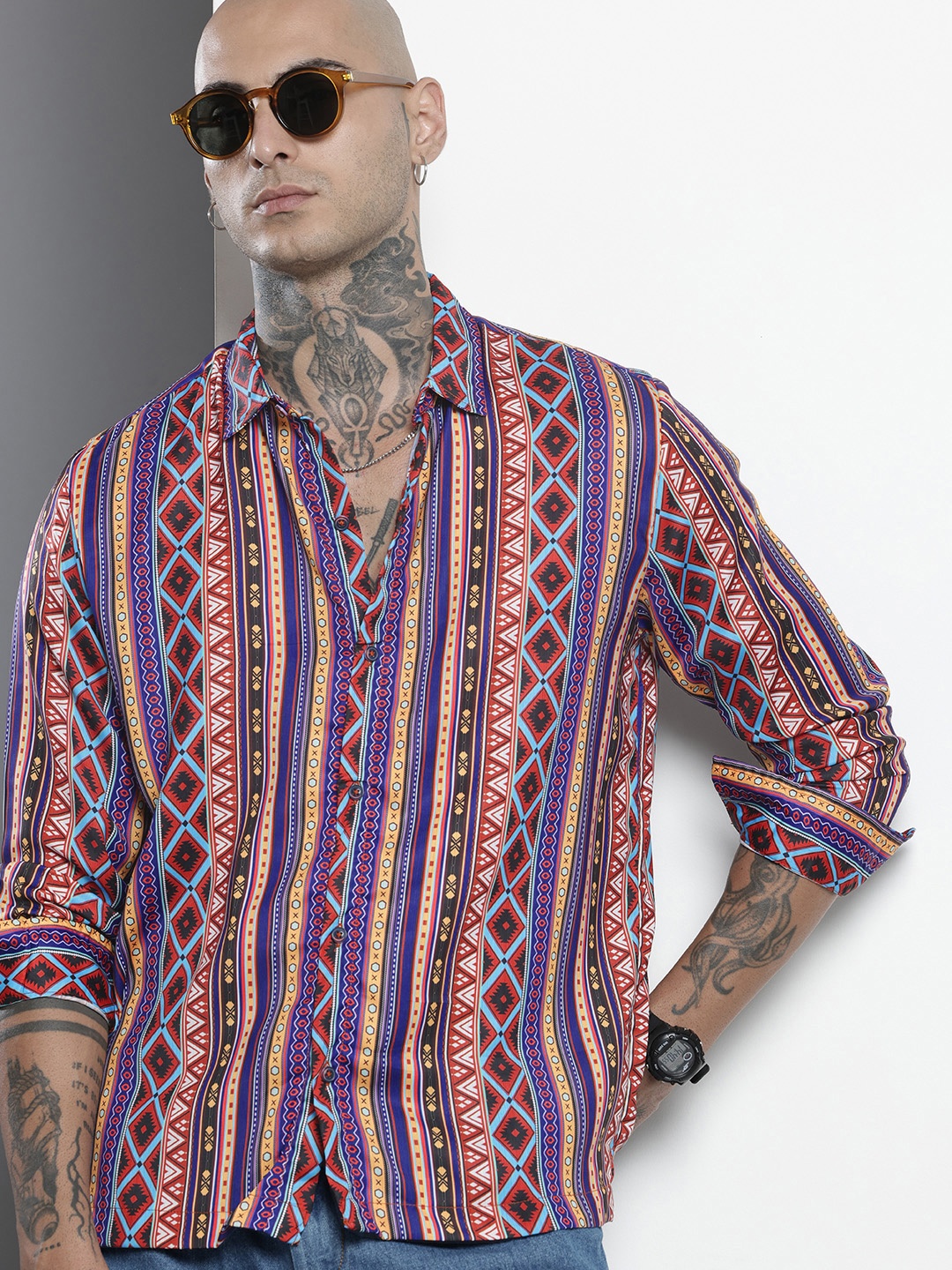 

The Indian Garage Co Geometric Printed Drop-Shoulder Sleeves Relaxed Fit Casual Shirt, Multi
