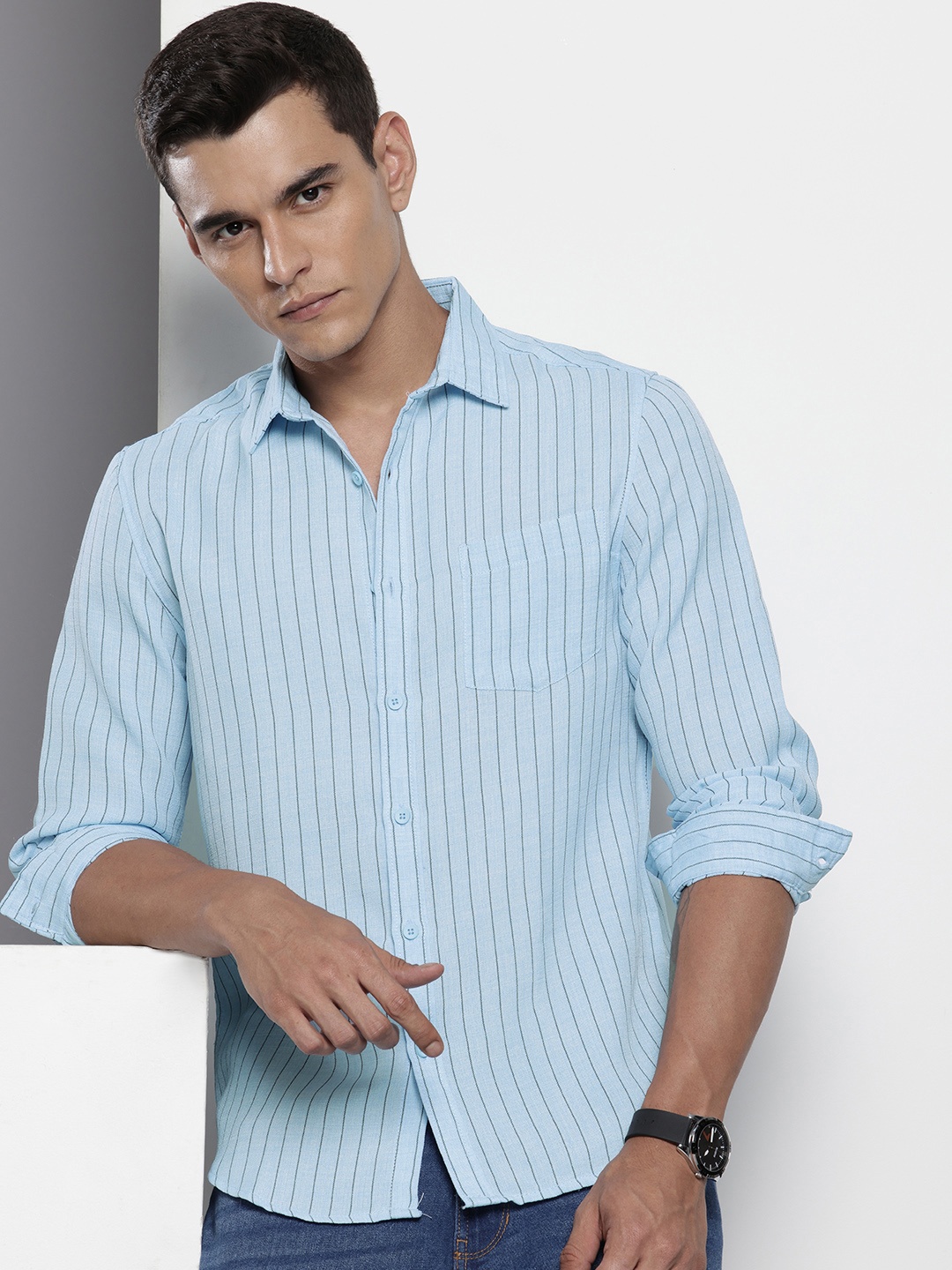 

The Indian Garage Co Slim Fit Striped Casual Shirt, Blue
