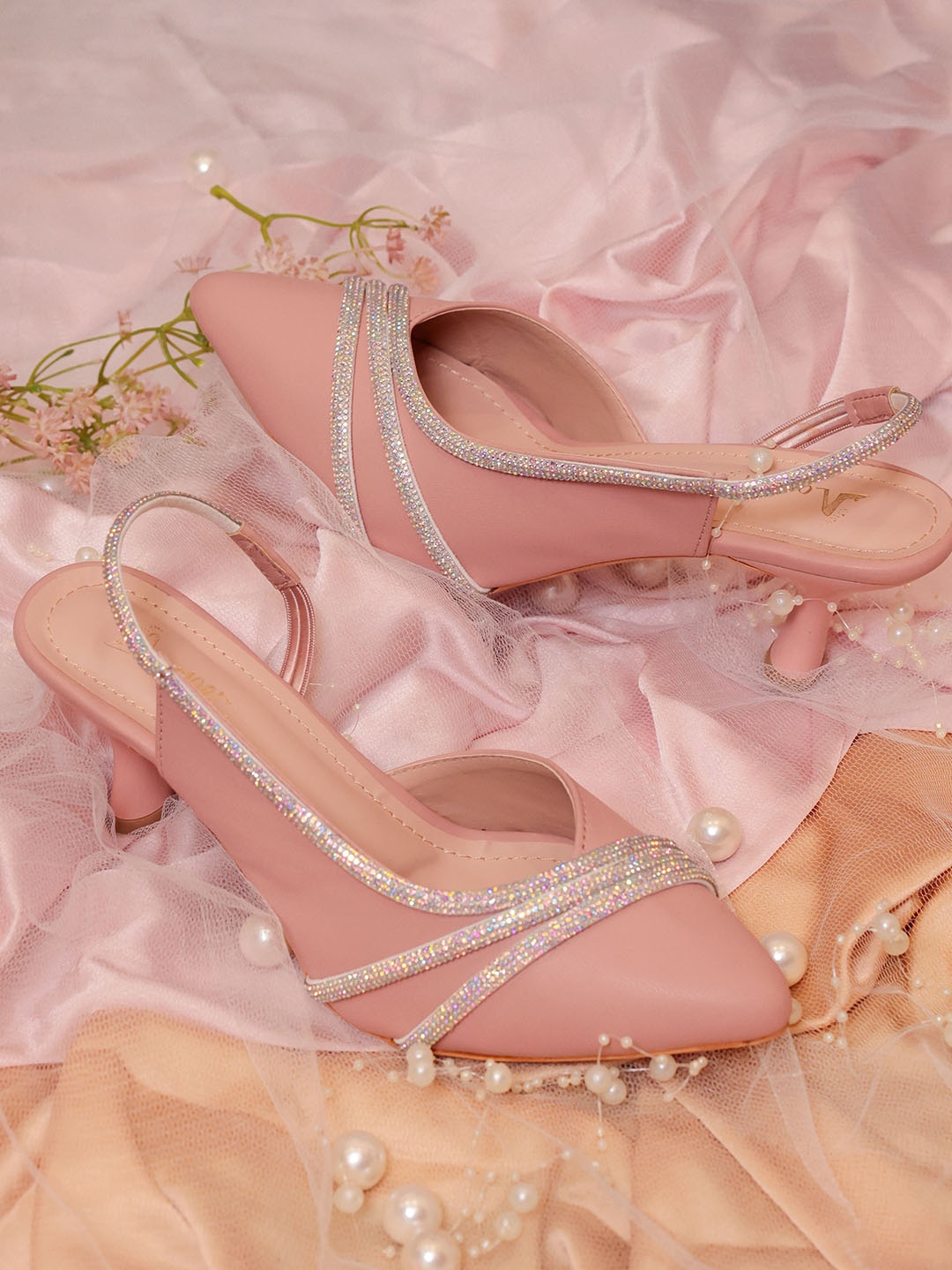 

Looper Women Embellished Stiletto Mules Heels, Pink