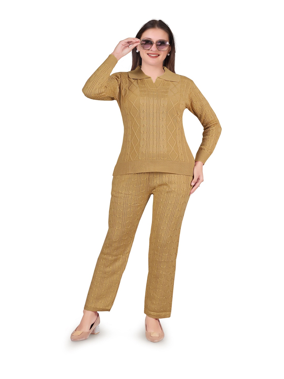 

Roadies Self Design Shirt Collar Top With Trouser, Mustard