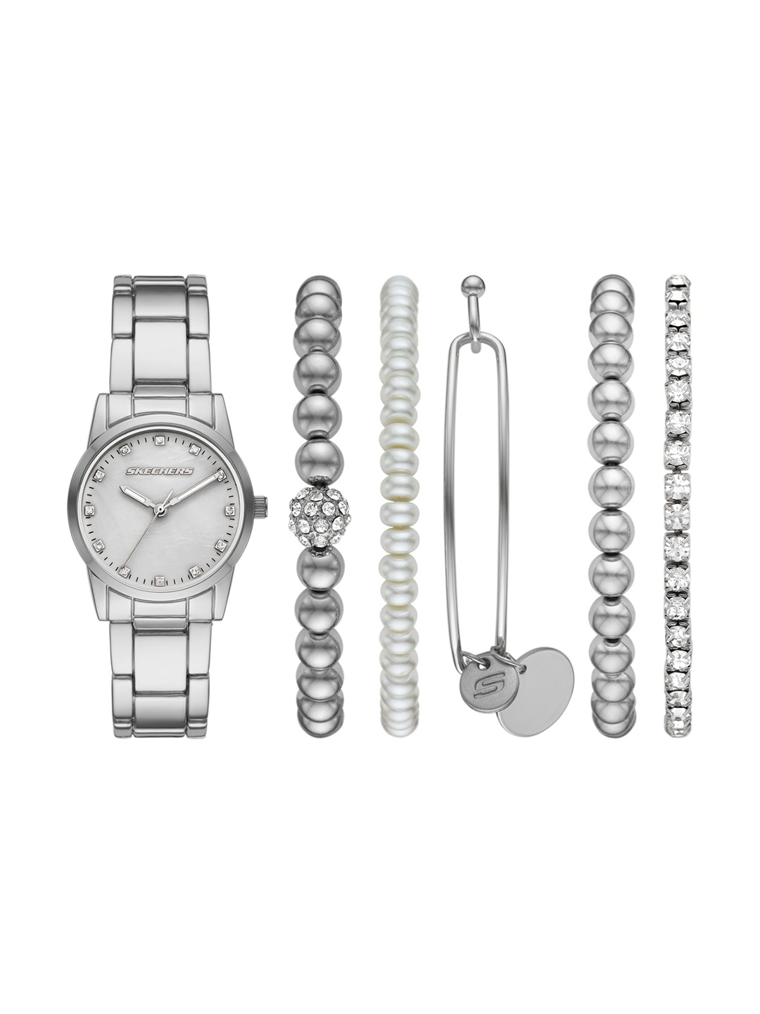 

Skechers Mop Dial Bracelet Watch Gift Set- SR9097, Silver