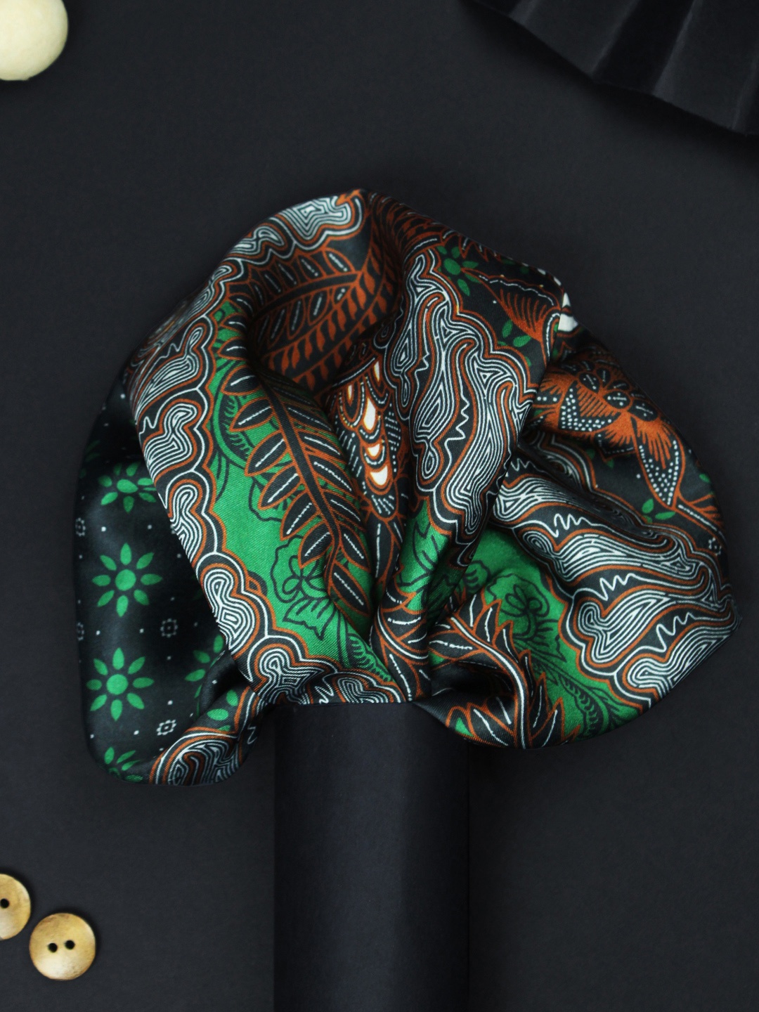 

House of Pataudi Garuda Printed Pocket Square, Black