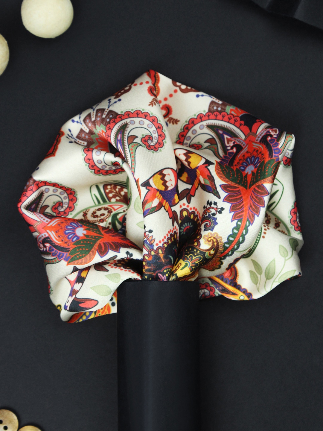 

House of Pataudi Vintage Paisley Printed Pocket Square, Beige