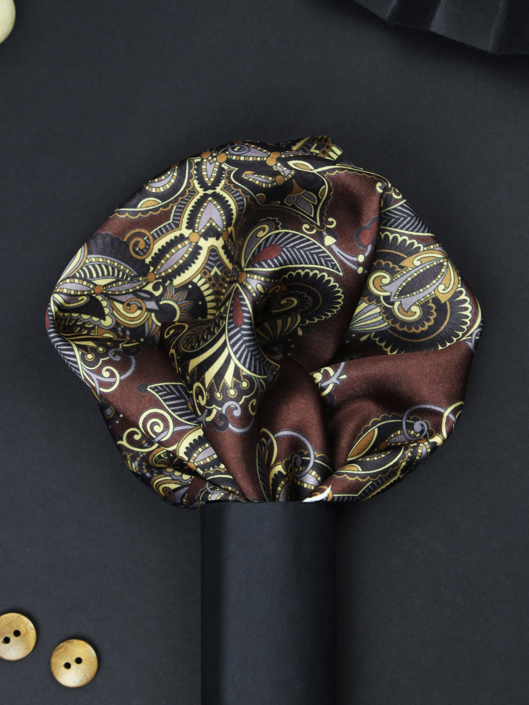 

House of Pataudi Paisley Flourish Printed Silk Pocket Square, Maroon
