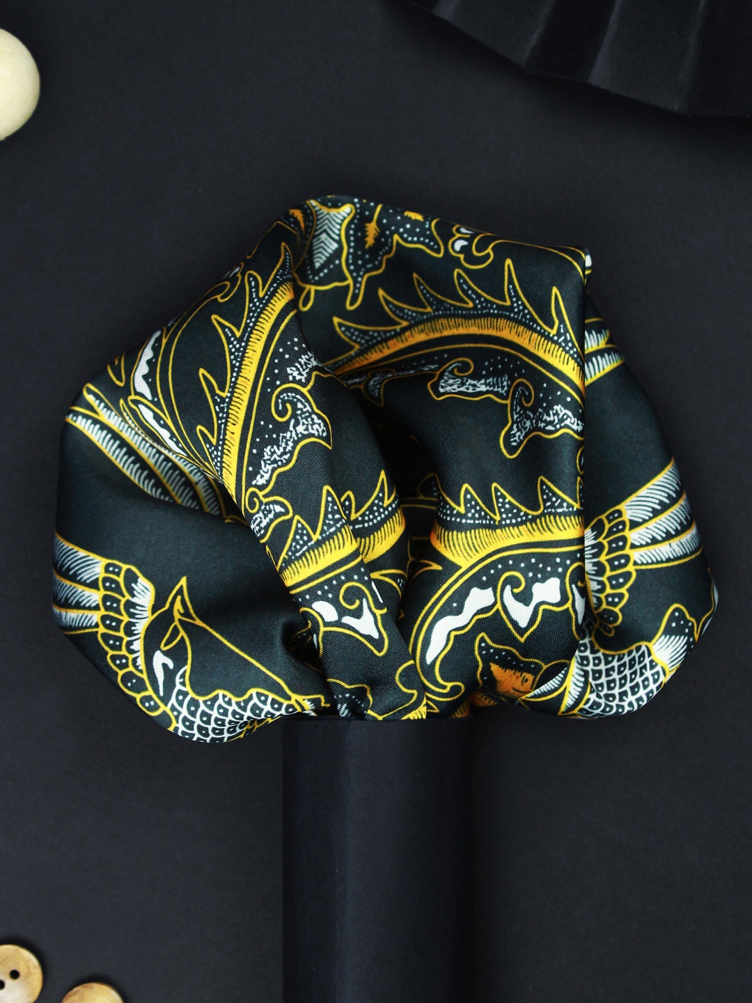 

House of Pataudi Golden Garuda Printed Pocket Squares, Black