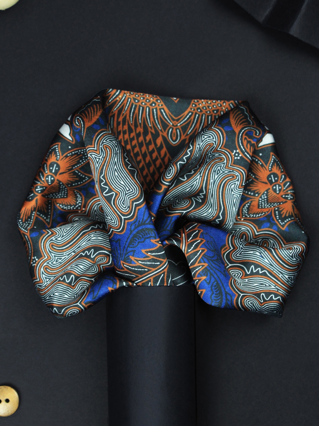 

House of Pataudi Floral Symphony Printed Pocket Square, Black