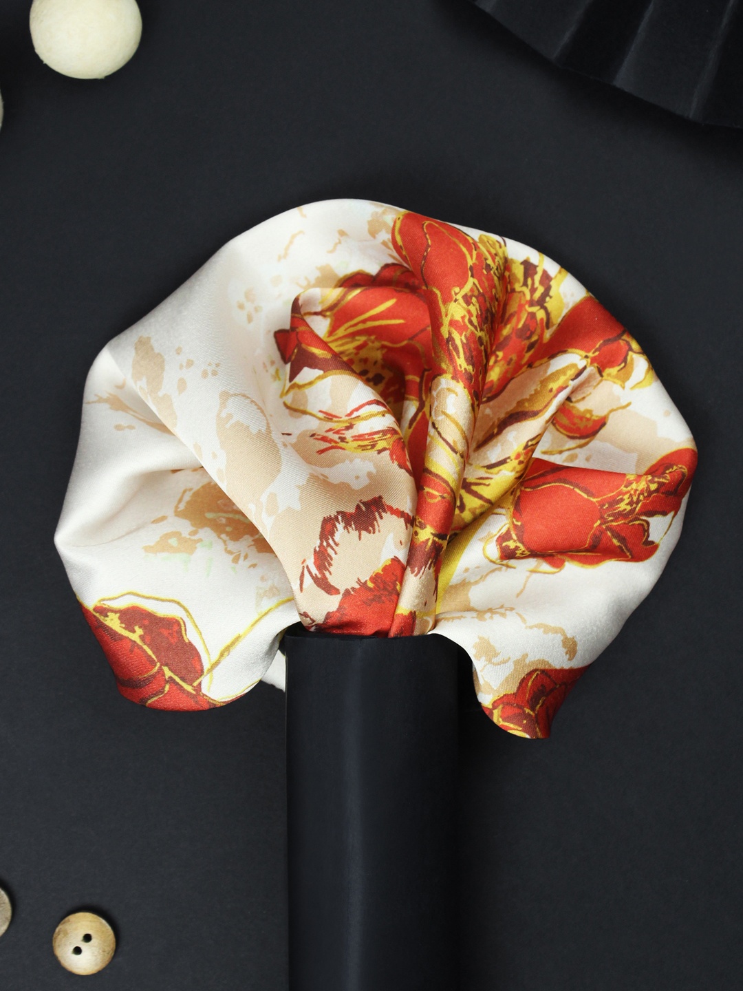 

House of Pataudi Persian Dream Printed Silk Pocket Square, White