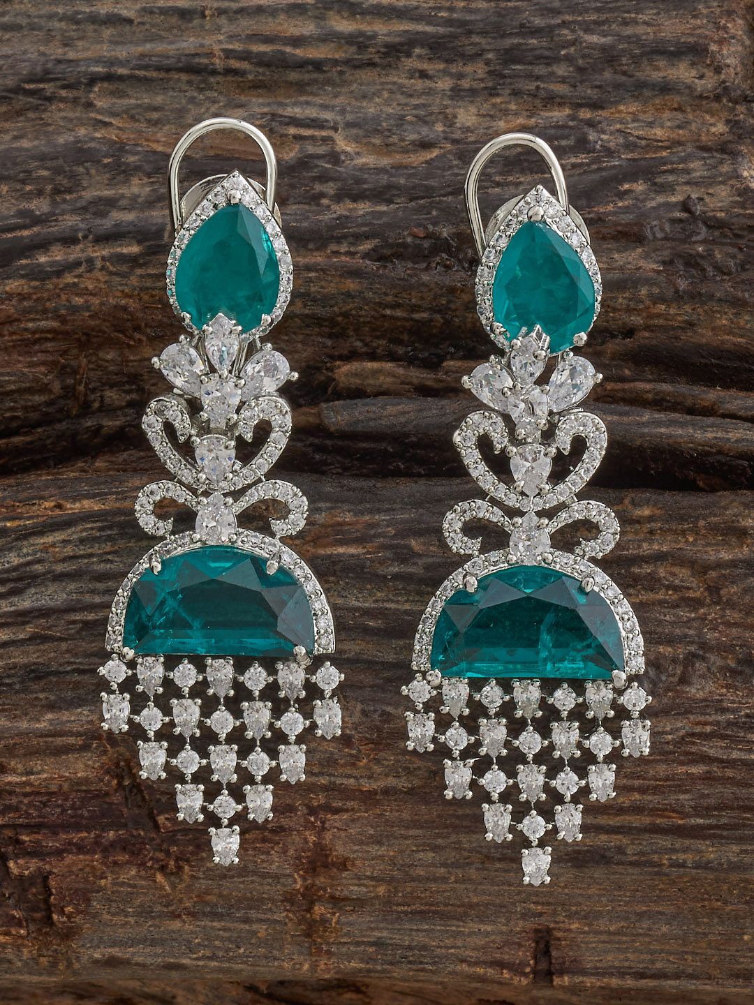 

Kushal's Fashion Jewellery Rhodium-Plated Zircon Party Classic Drop Earrings, Silver