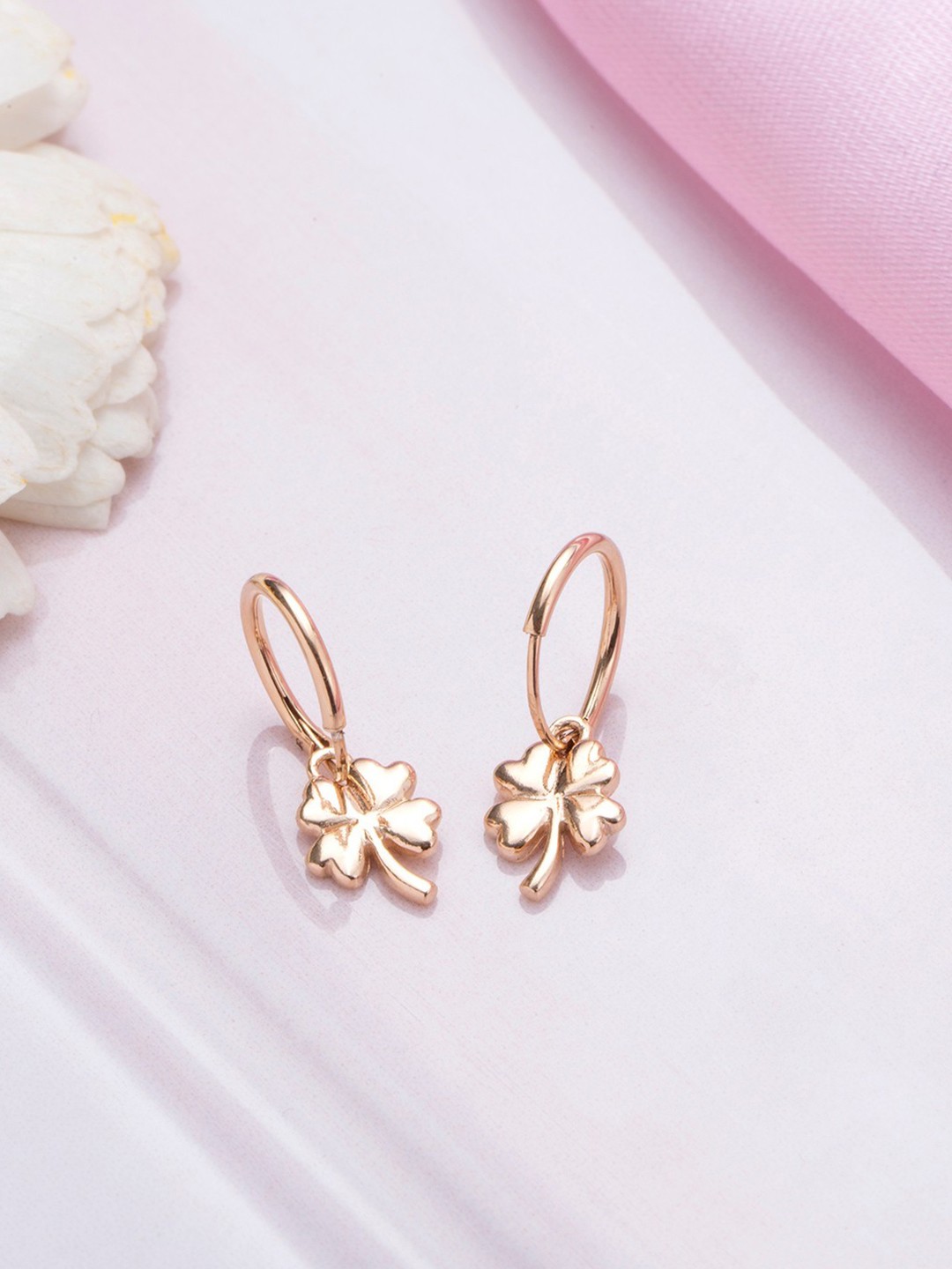 

Zavya 92.5 Sterling Silver Rose Gold-Plated Floral Hoop Earrings