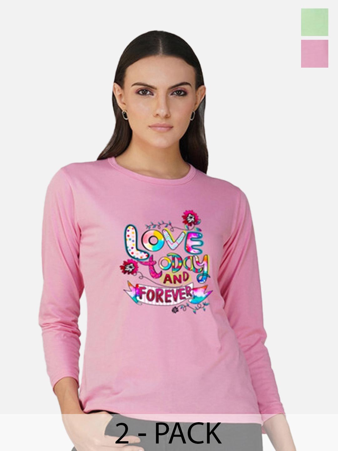 

Metronaut Women 2 Printed Bio Finish Applique T-shirt, Pink